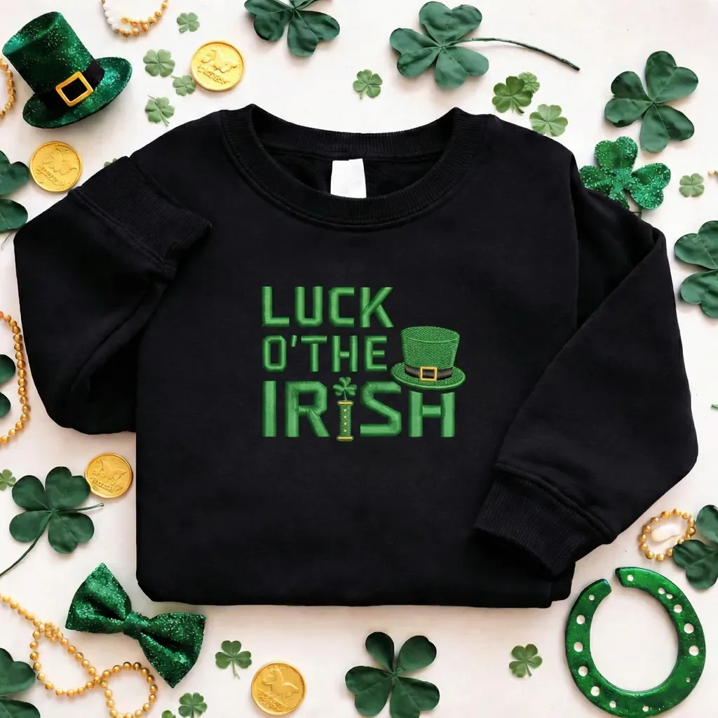 Embroidered St Patricks Day Sweatshirt, Lucky Irish Top