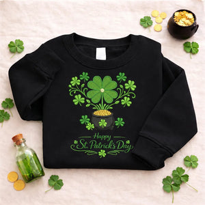 Embroidered St Patricks Day Sweatshirt, Shamrock Gold Top