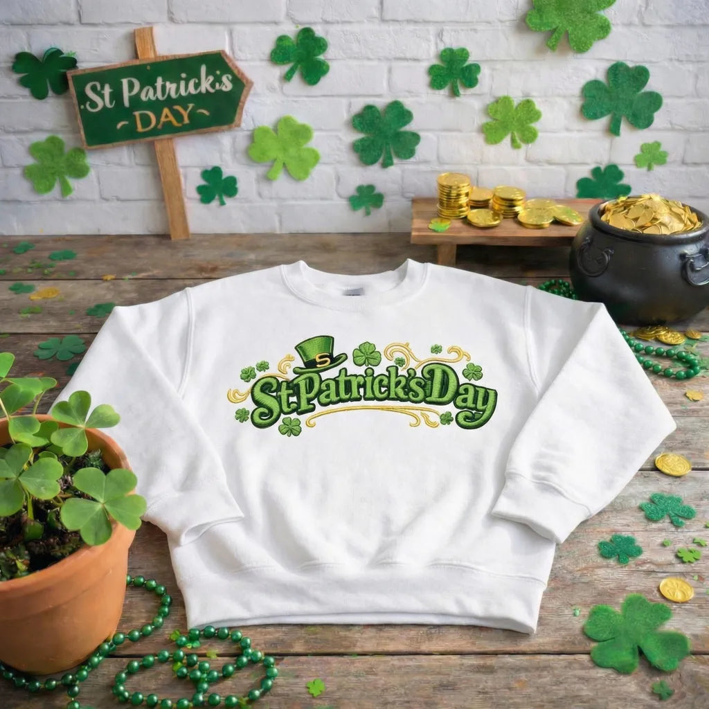 Embroidered St Patricks Day Sweatshirt, Shamrock Top