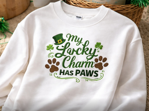 Embroidered St Patricks Sweatshirt, Dog Paw Shamrock Top