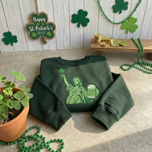 Embroidered Statue of Liberty Sweatshirt, Lucky Irish Top