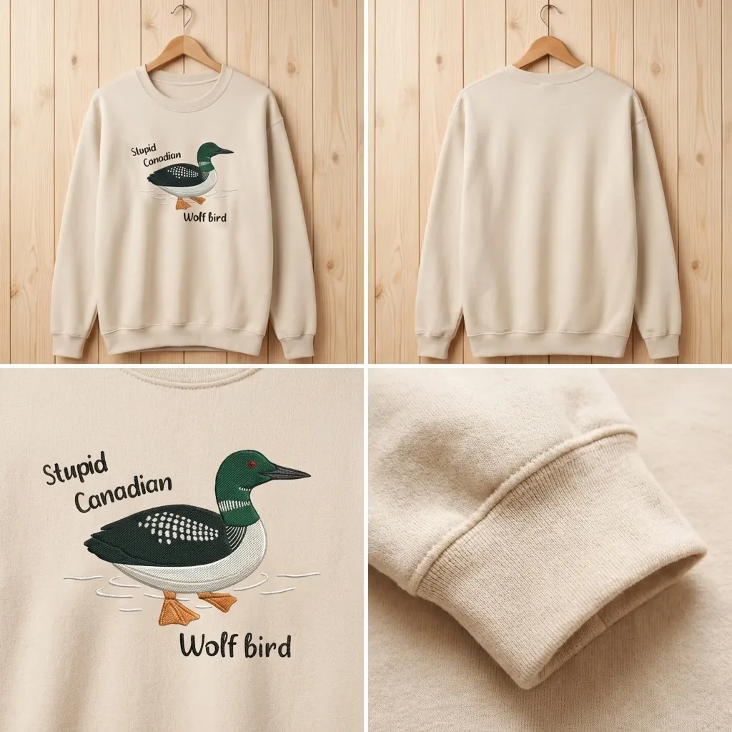 Embroidered Stupid Canadian Wolf Bird Shirt, Funny Loon Sweatshirt for Hockey Fans, LGBT Gift, Game Day Hoodie, Hockey Romance Tee - 0082