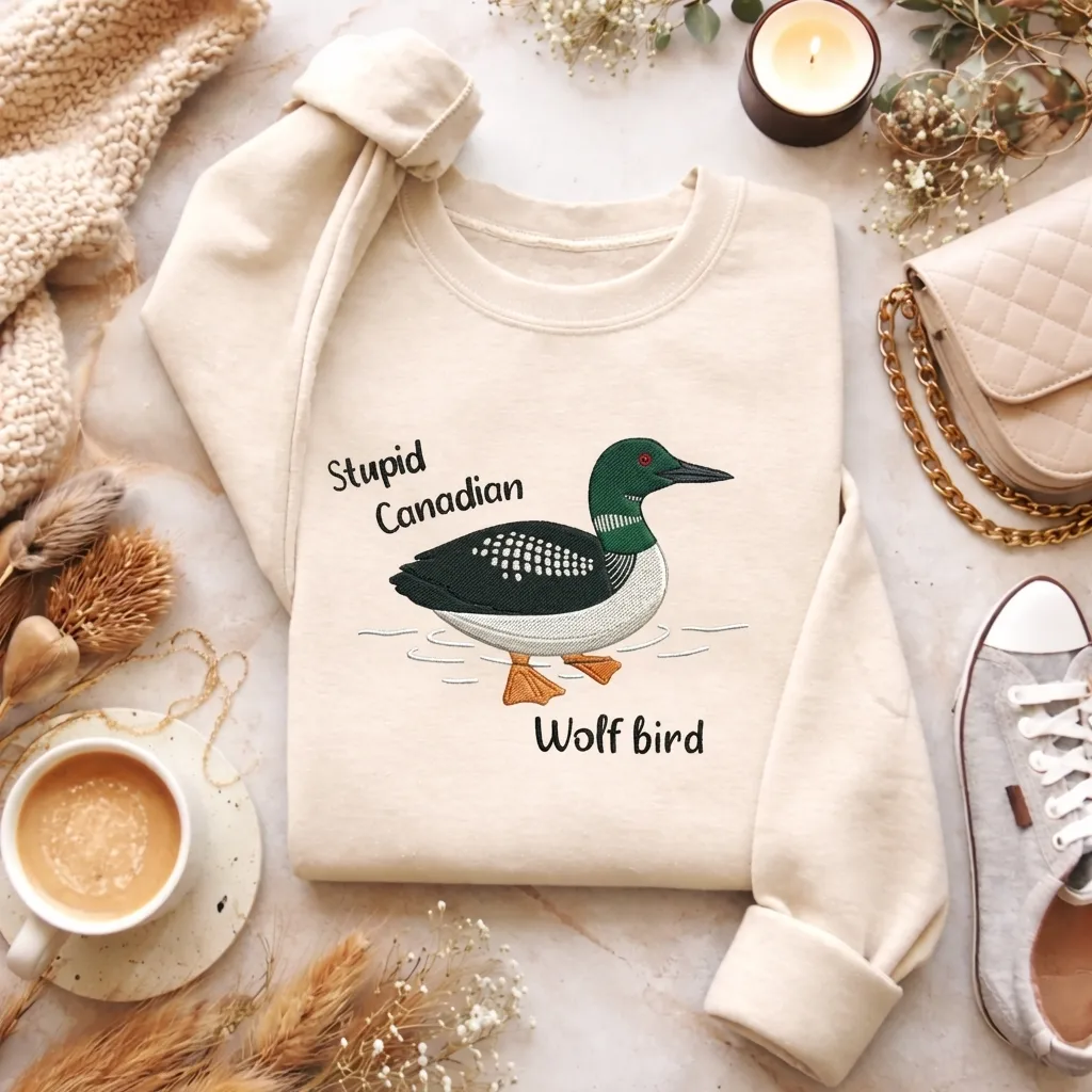 Embroidered Stupid Canadian Wolf Bird Shirt, Funny Loon Sweatshirt for Hockey Fans, LGBT Gift, Game Day Hoodie, Hockey Romance Tee - 0082