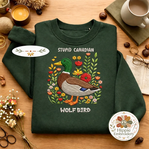 Embroidered Stupid Canadian Wolf Bird Sweatshirt, Funny Top
