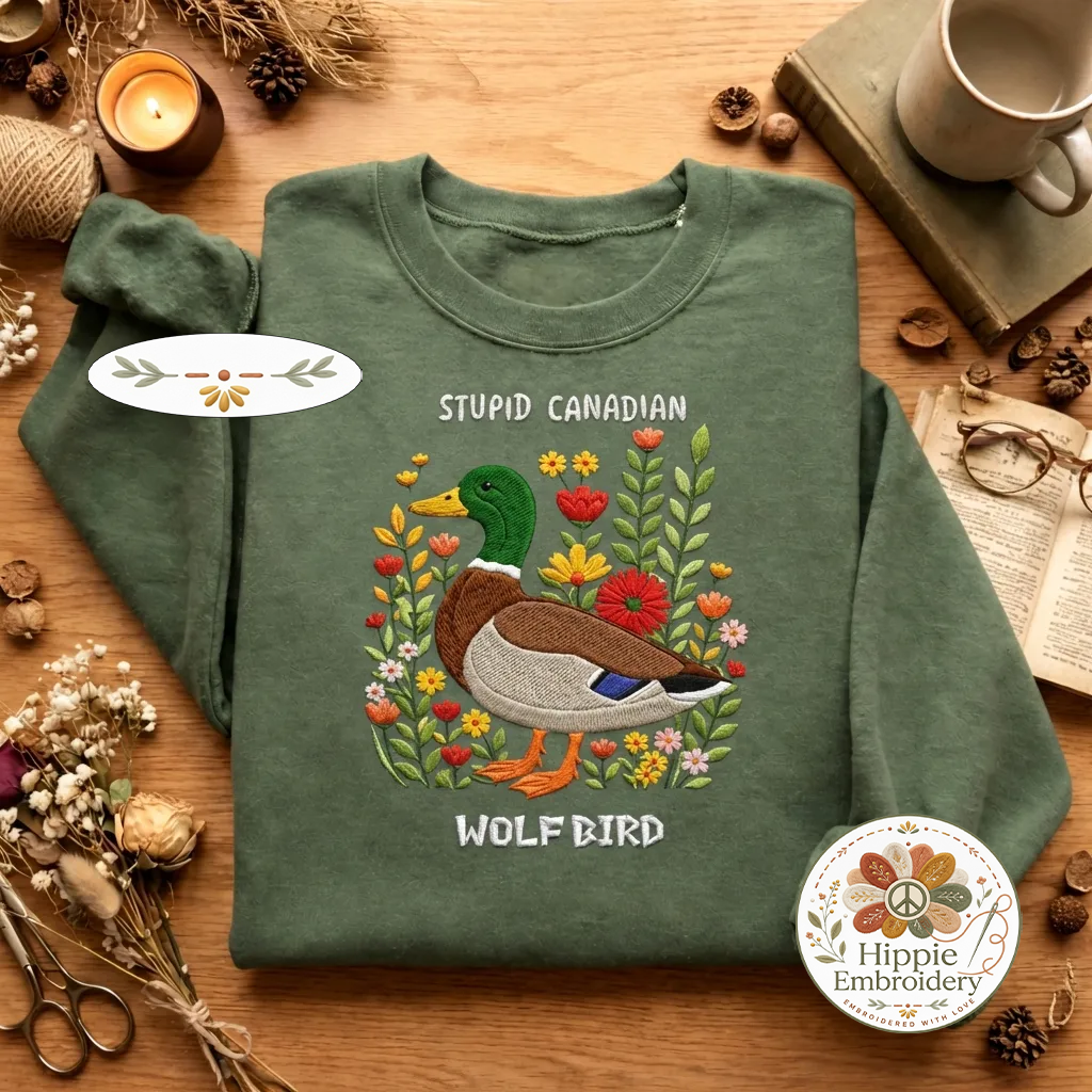 Embroidered Stupid Canadian Wolf Bird Sweatshirt, Funny Top