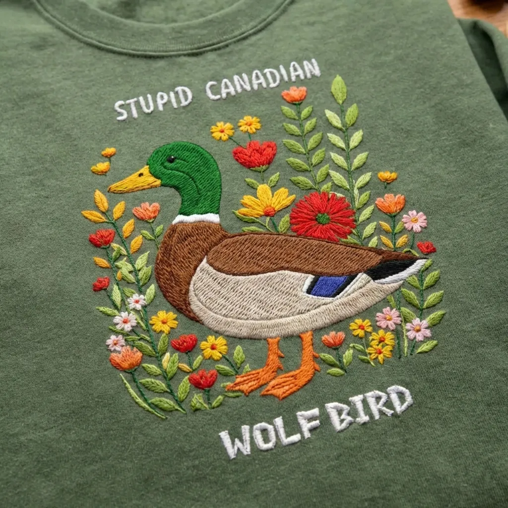 Embroidered Stupid Canadian Wolf Bird Sweatshirt, Funny Top