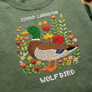 Embroidered Stupid Canadian Wolf Bird Sweatshirt, Funny Top
