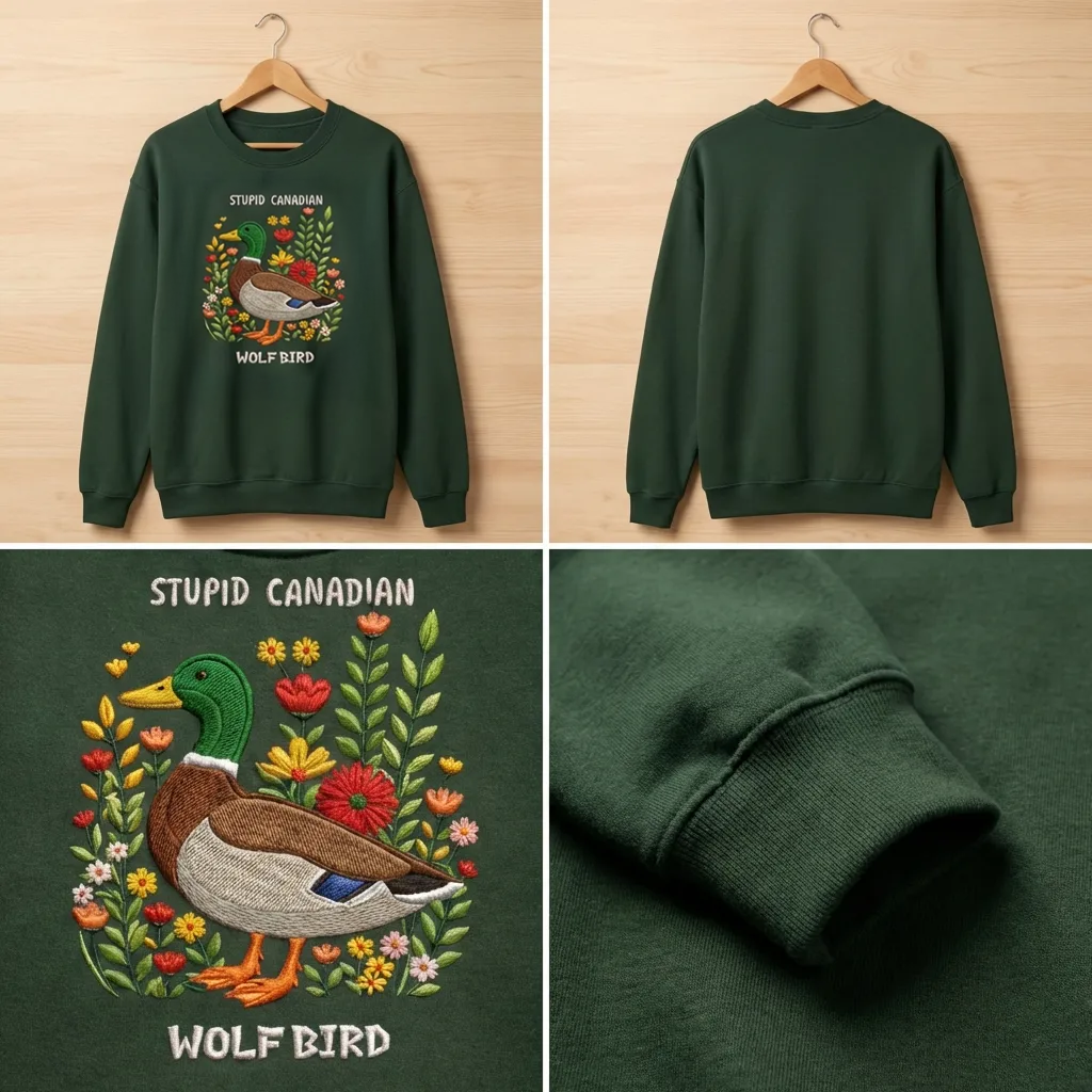 Embroidered Stupid Canadian Wolf Bird Sweatshirt, Funny Top