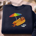 Embroidered Summer Hot Dog Sweatshirt, Funny Dachshund Crewneck
