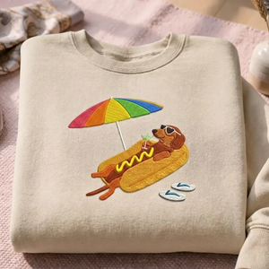 Embroidered Summer Hot Dog Sweatshirt, Funny Dachshund Crewneck