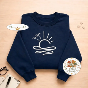 Embroidered Sun Ocean Sweatshirt, Linear Boho Summer Shirt