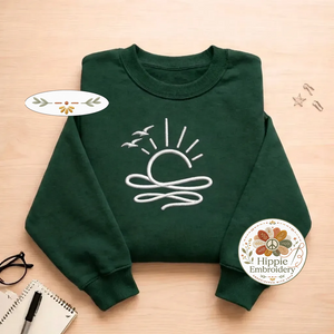 Embroidered Sun Ocean Sweatshirt, Linear Boho Summer Shirt