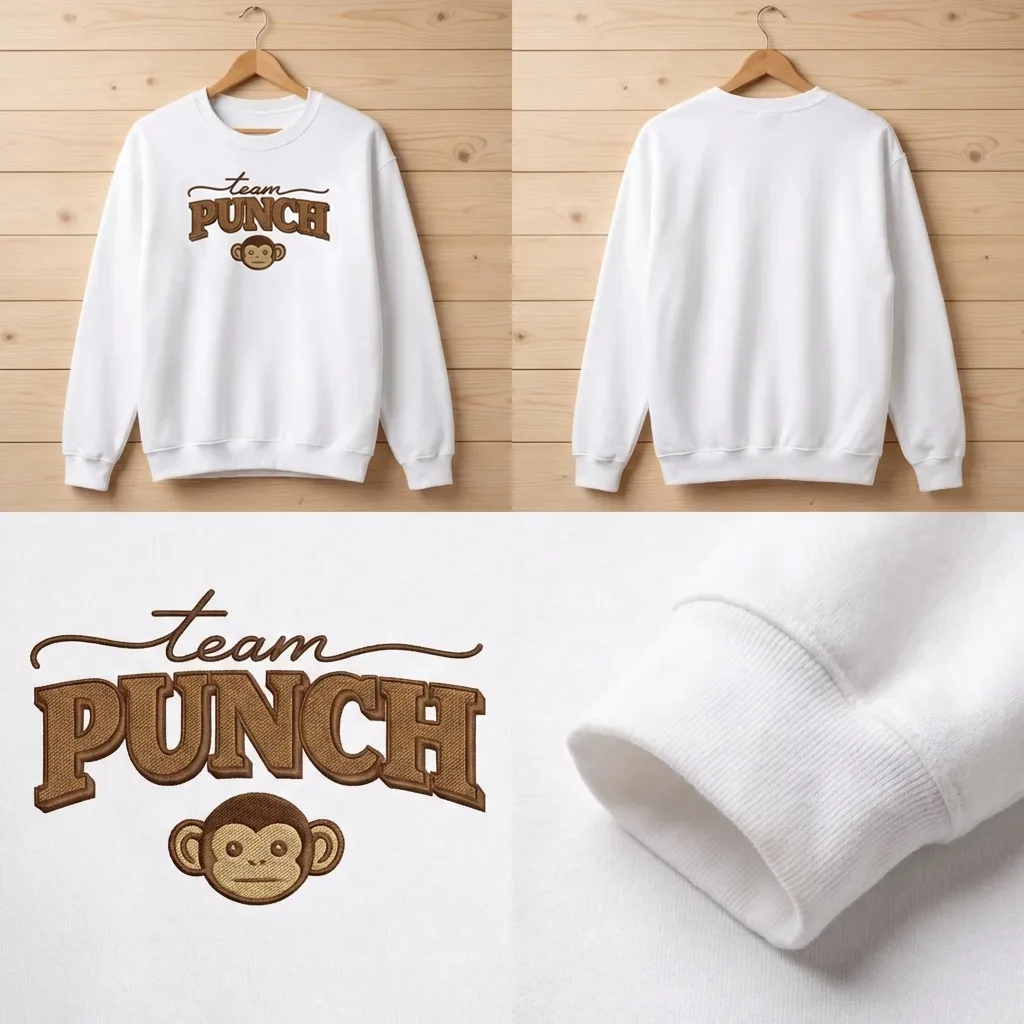 Embroidered Team Punch Baby Monkey Sweatshirt, Retro Top
