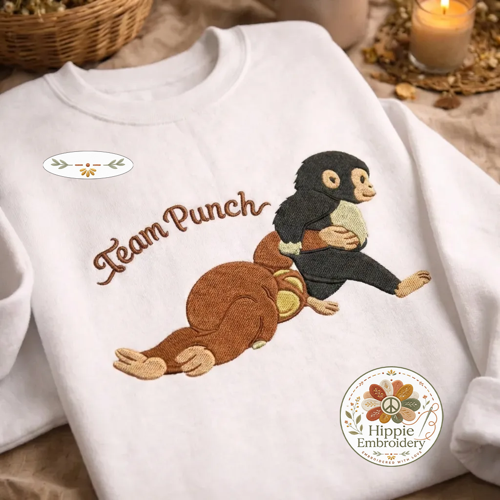 Embroidered Team Punch Monkey Sweatshirt, Cute Plush Toy Top