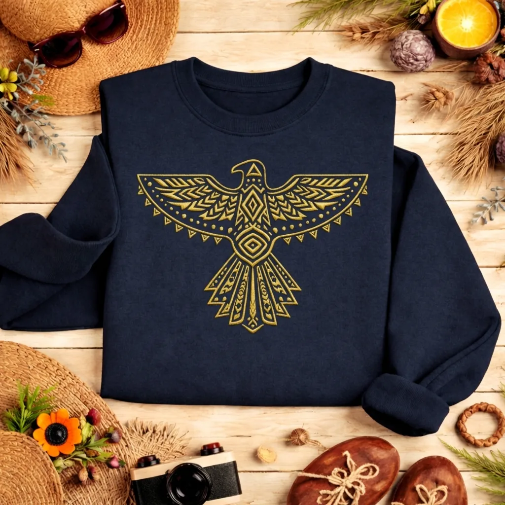 Embroidered Thunderbird Sweatshirt, Indigenous Native Symbol Crew