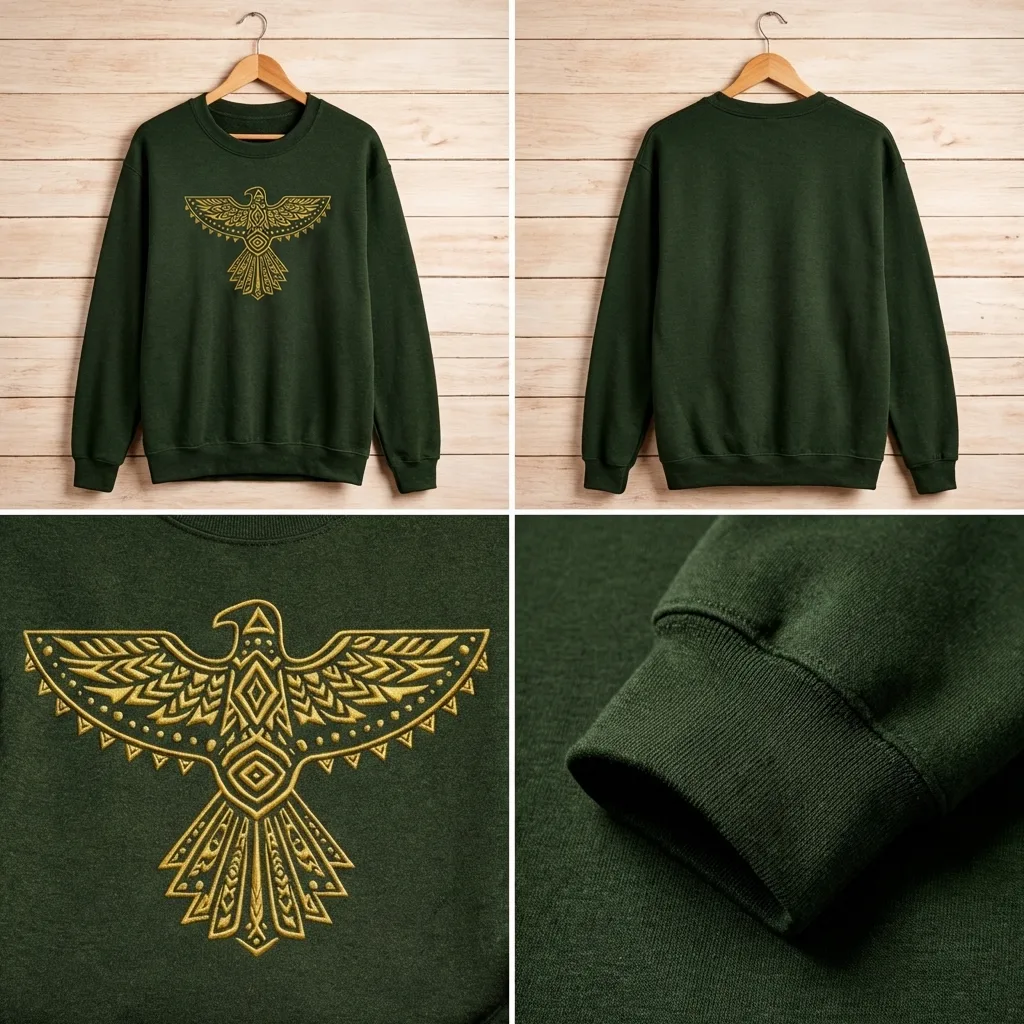 Embroidered Thunderbird Sweatshirt, Indigenous Native Symbol Crew