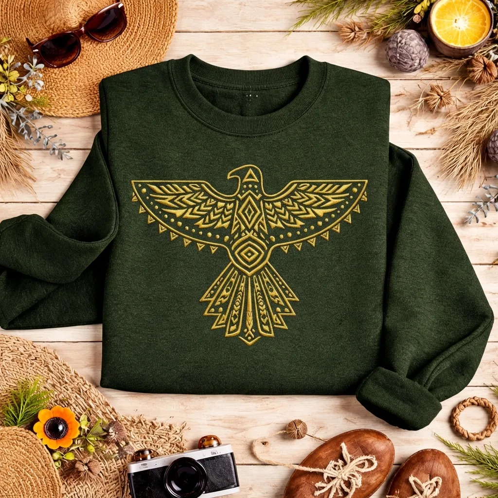 Embroidered Thunderbird Sweatshirt, Indigenous Native Symbol Crew