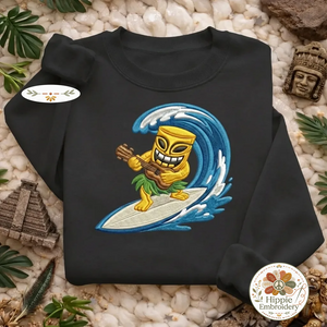 Embroidered Tiki Surfer Sweatshirt, Beach Ukulele Aloha Shirt