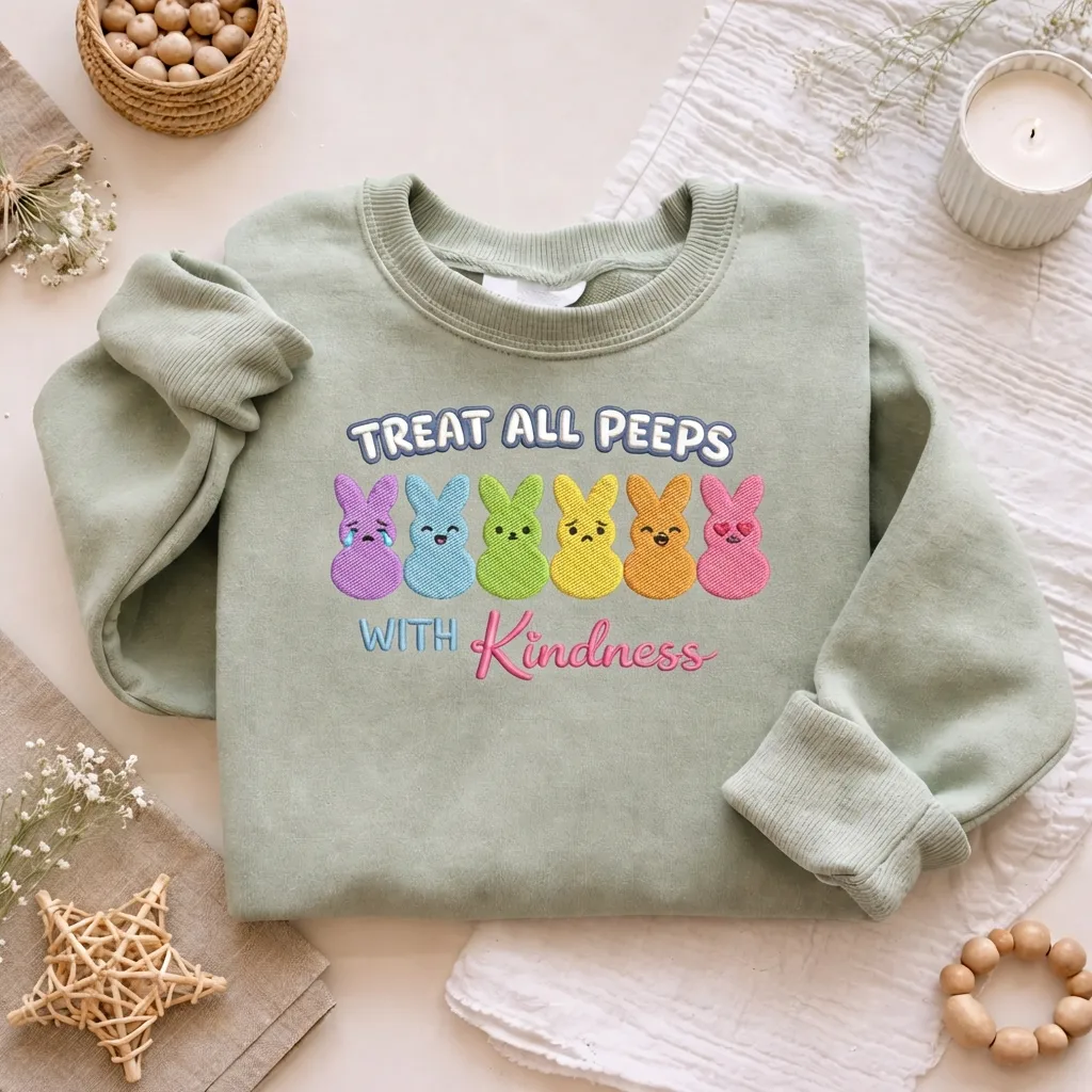 Embroidered Treat Peeps With Kindness Sweatshirt, Easter Top