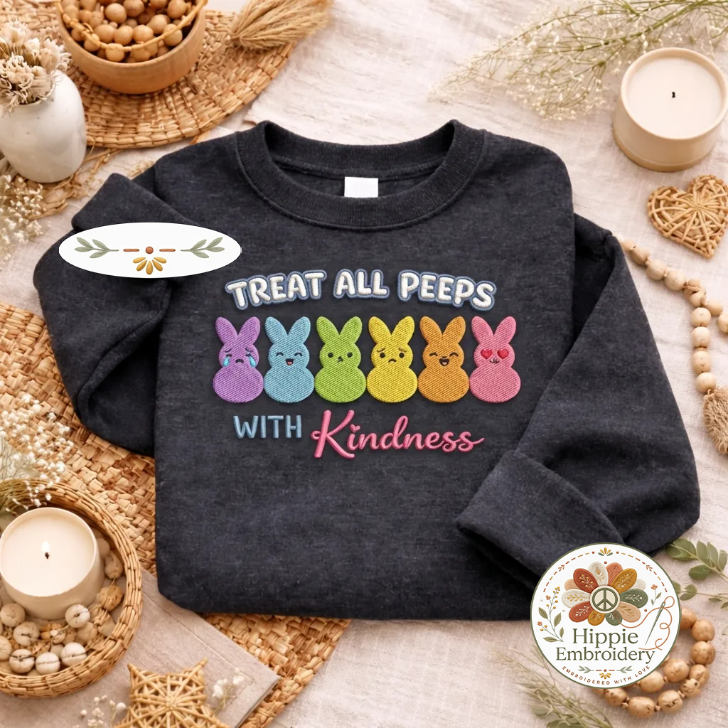 Embroidered Treat Peeps With Kindness Sweatshirt, Easter Top