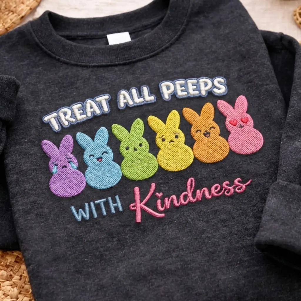 Embroidered Treat Peeps With Kindness Sweatshirt, Easter Top