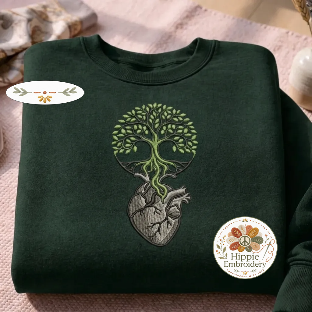 Embroidered Tree of Life Heart Shirt, Respect The Roots Tee