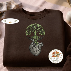 Embroidered Tree of Life Heart Shirt, Respect The Roots Tee