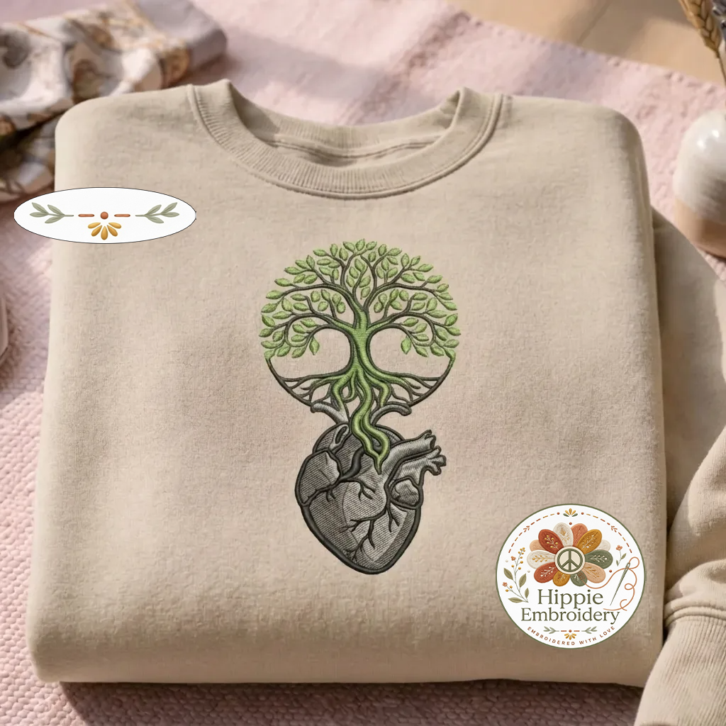 Embroidered Tree of Life Heart Shirt, Respect The Roots Tee