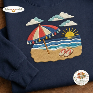 Embroidered Tropical Beach Sunset Sweatshirt, Coastal Summer Crew