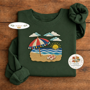 Embroidered Tropical Beach Sunset Sweatshirt, Coastal Summer Crew