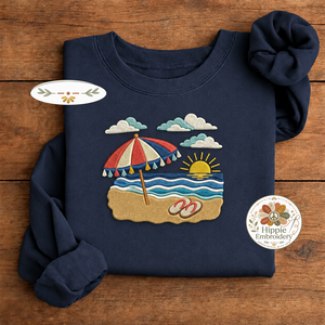 Embroidered Tropical Beach Sunset Sweatshirt, Coastal Summer Crew