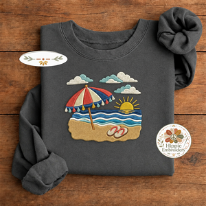 Embroidered Tropical Beach Sunset Sweatshirt, Coastal Summer Crew