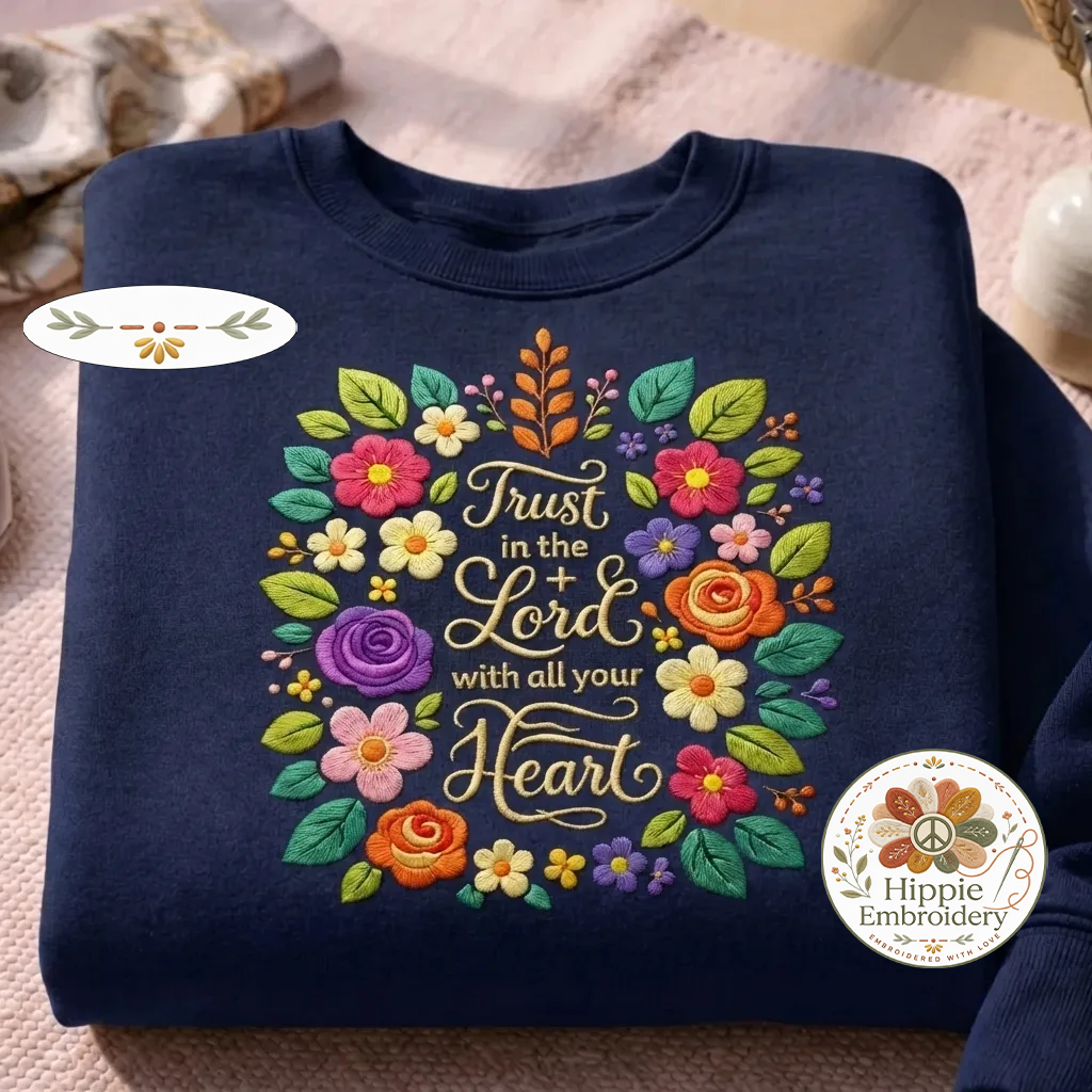 Embroidered Trust In The Lord Sweatshirt, Floral Christian Crewneck