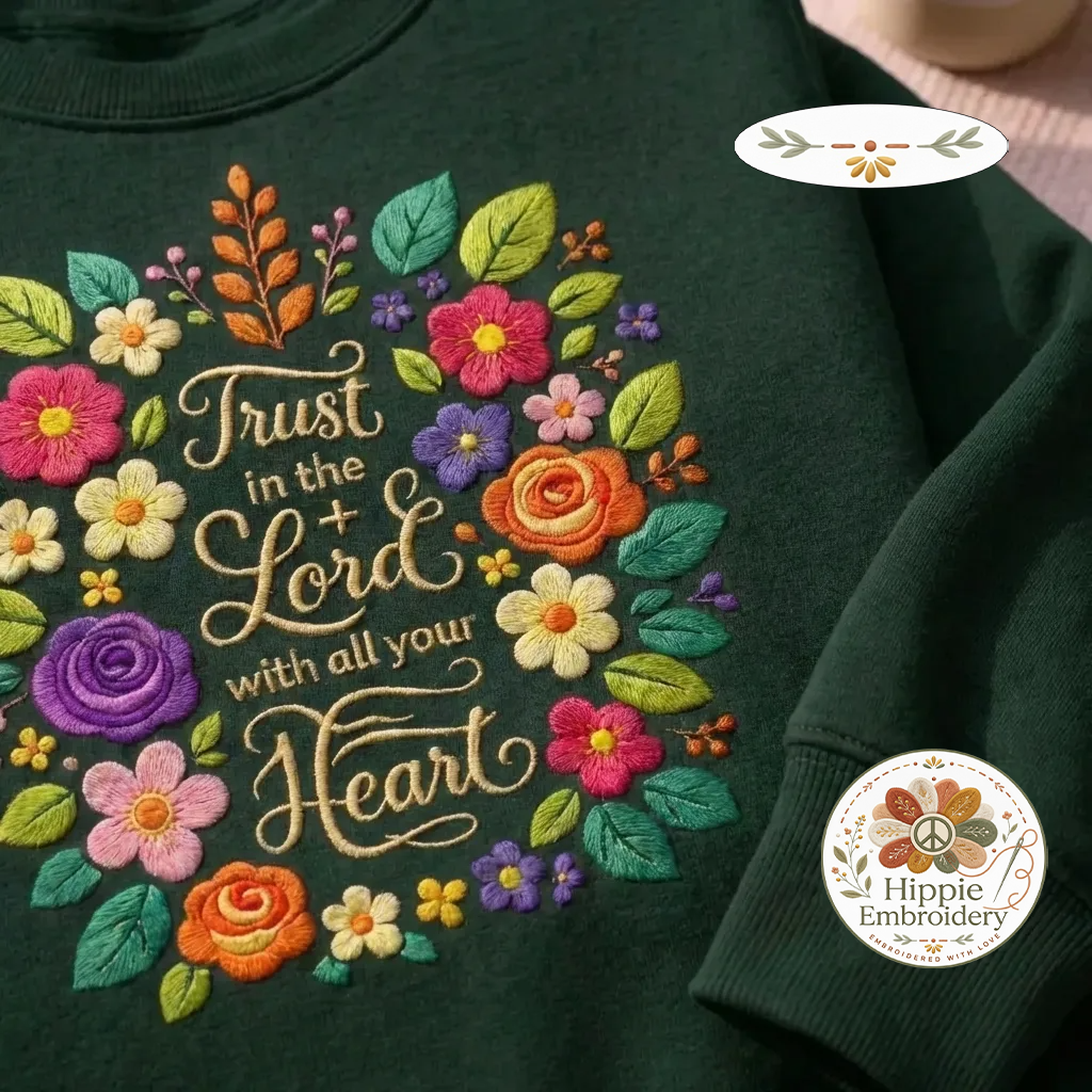 Embroidered Trust In The Lord Sweatshirt, Floral Christian Crewneck