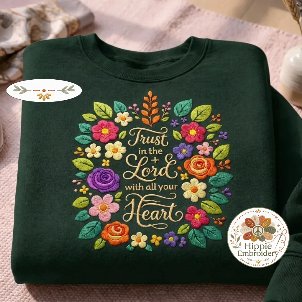 Embroidered Trust In The Lord Sweatshirt, Floral Christian Crewneck