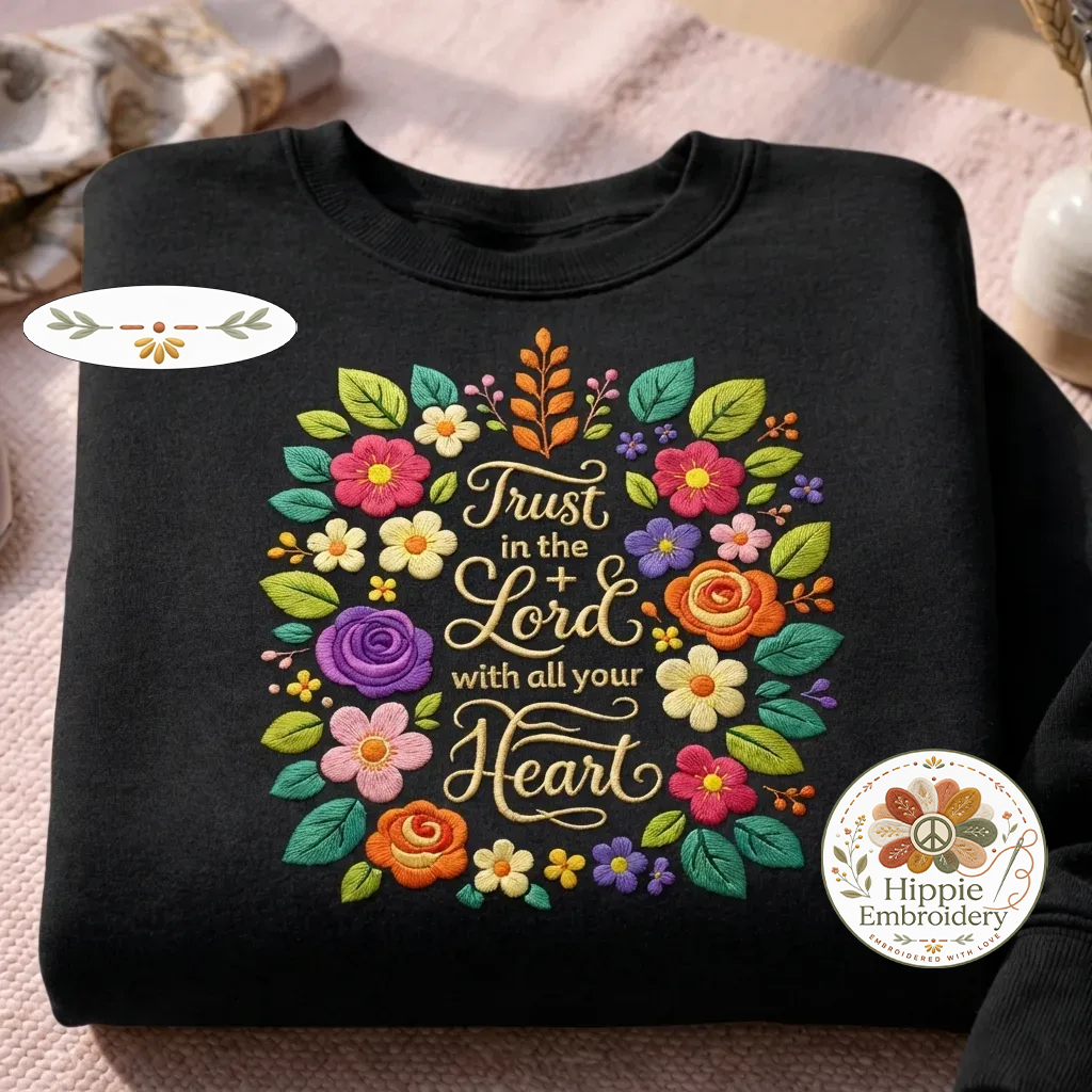 Embroidered Trust In The Lord Sweatshirt, Floral Christian Crewneck
