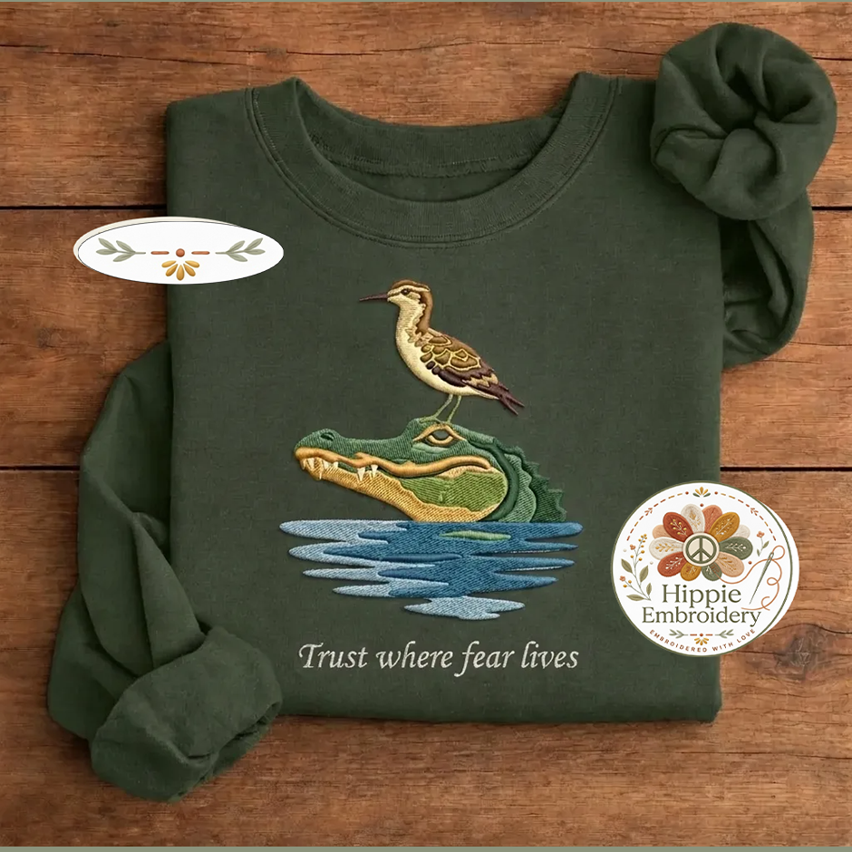 Embroidered Trust Where Fear Lives Shirt, Alligator Symbiosis Crew