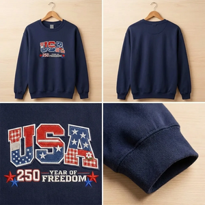 Embroidered USA 250 Year Of Freedom Shirt, America 1776-2026 Crew