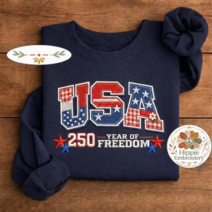 Embroidered USA 250 Year Of Freedom Shirt, America 1776-2026 Crew