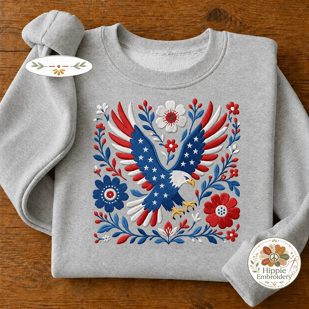 Embroidered USA 250th Anniversary Patriotic Eagle Sweatshirt, Crew