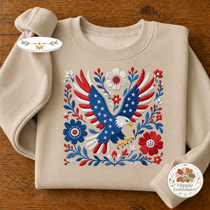 Embroidered USA 250th Anniversary Patriotic Eagle Sweatshirt, Crew