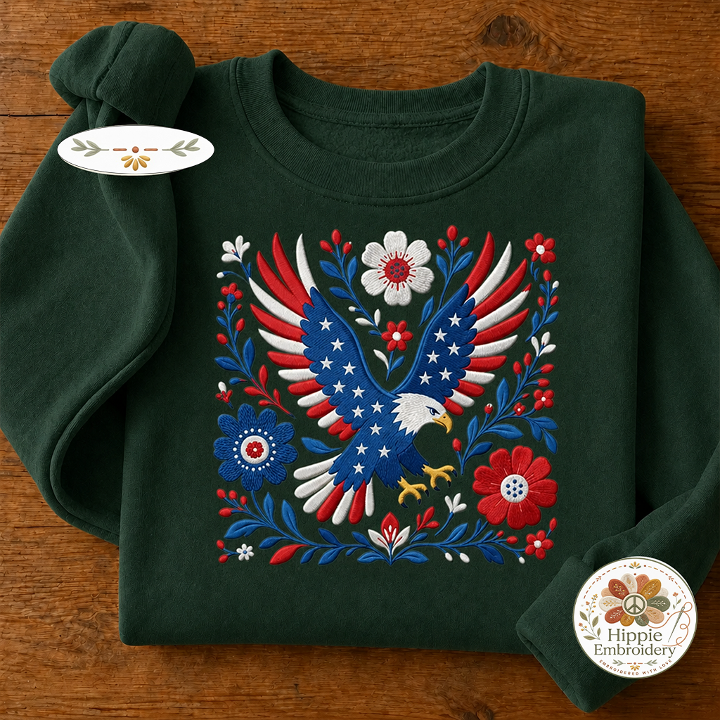 Embroidered USA 250th Anniversary Patriotic Eagle Sweatshirt, Crew