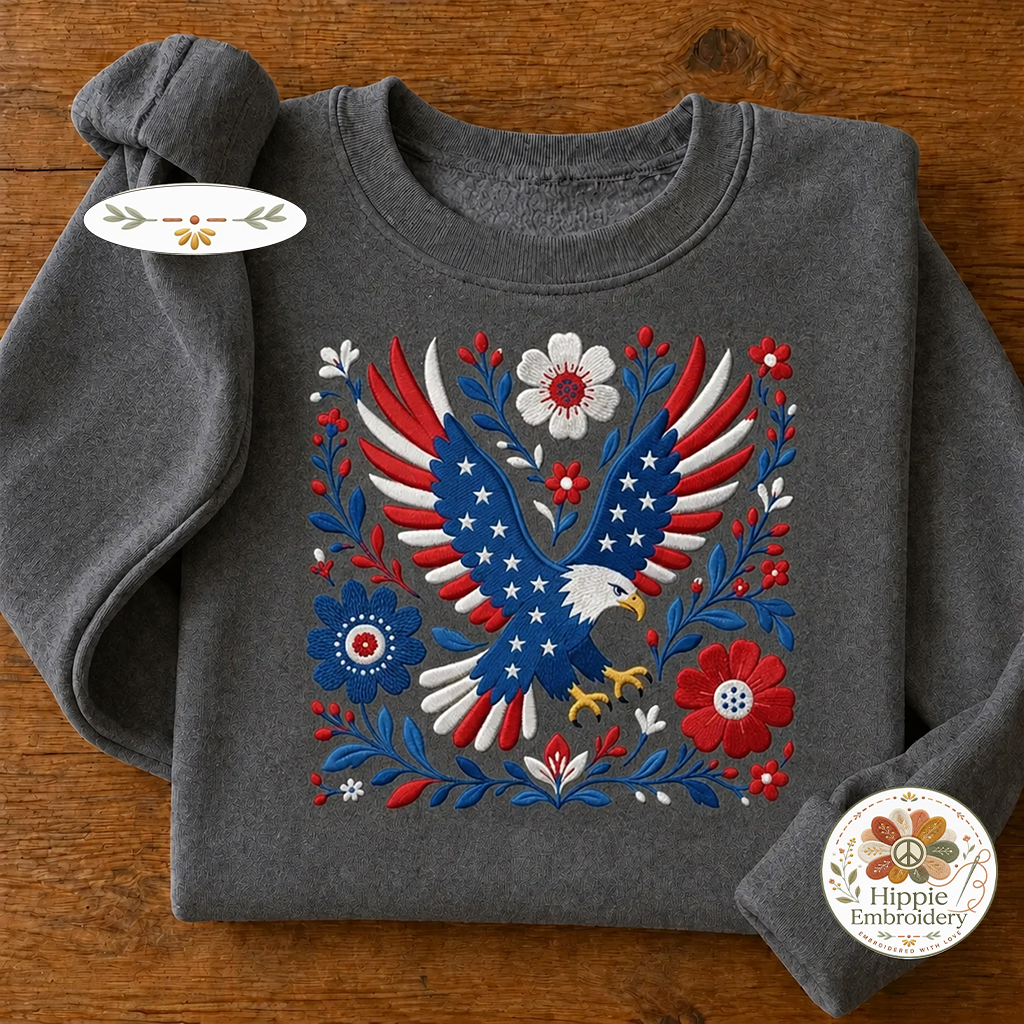 Embroidered USA 250th Anniversary Patriotic Eagle Sweatshirt, Crew