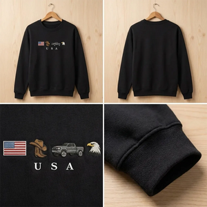 Embroidered USA Icons Sweatshirt, Patriotic Country Spirit Crew
