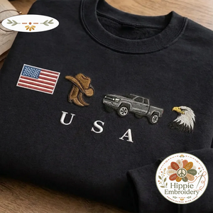 Embroidered USA Icons Sweatshirt, Patriotic Country Spirit Crew