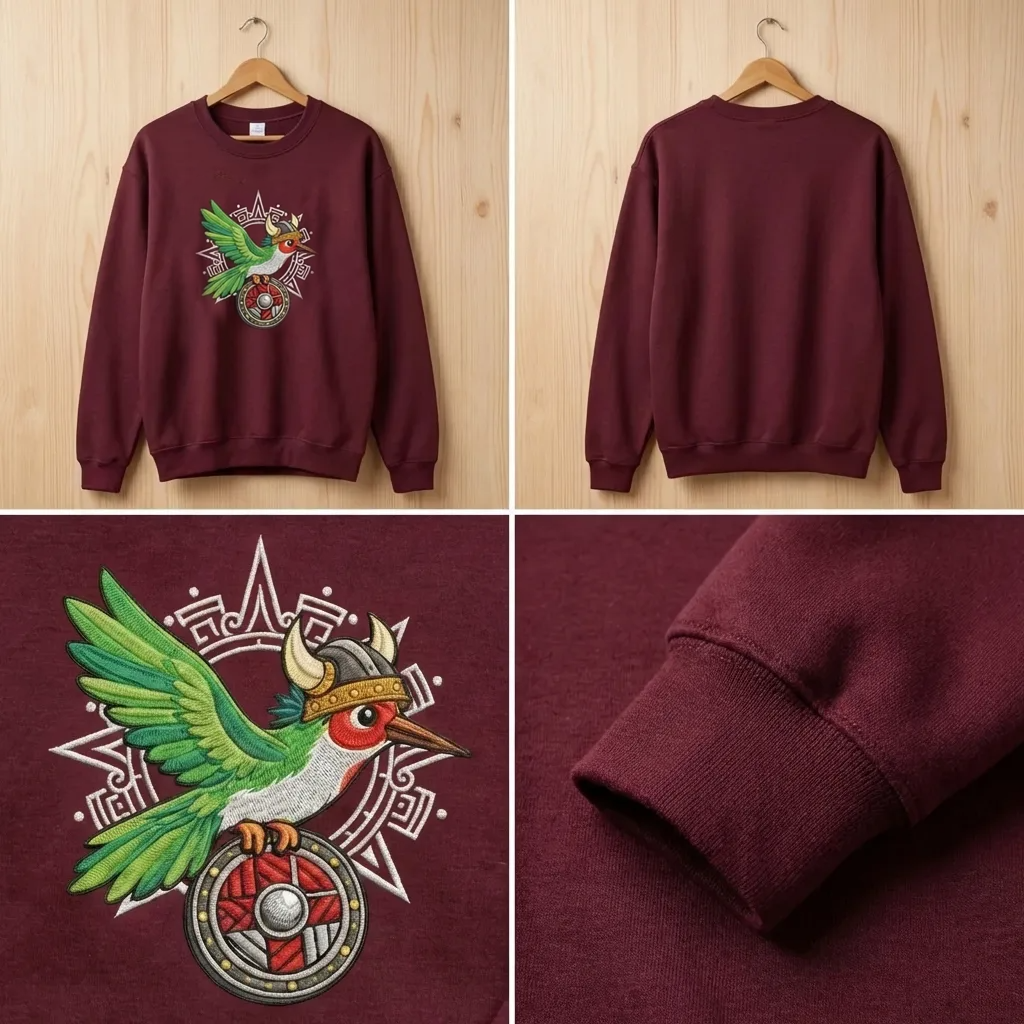 Embroidered Viking Warrior Hummingbird Sweatshirt, Norse Bird Shirt