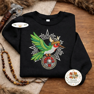 Embroidered Viking Warrior Hummingbird Sweatshirt, Norse Bird Shirt