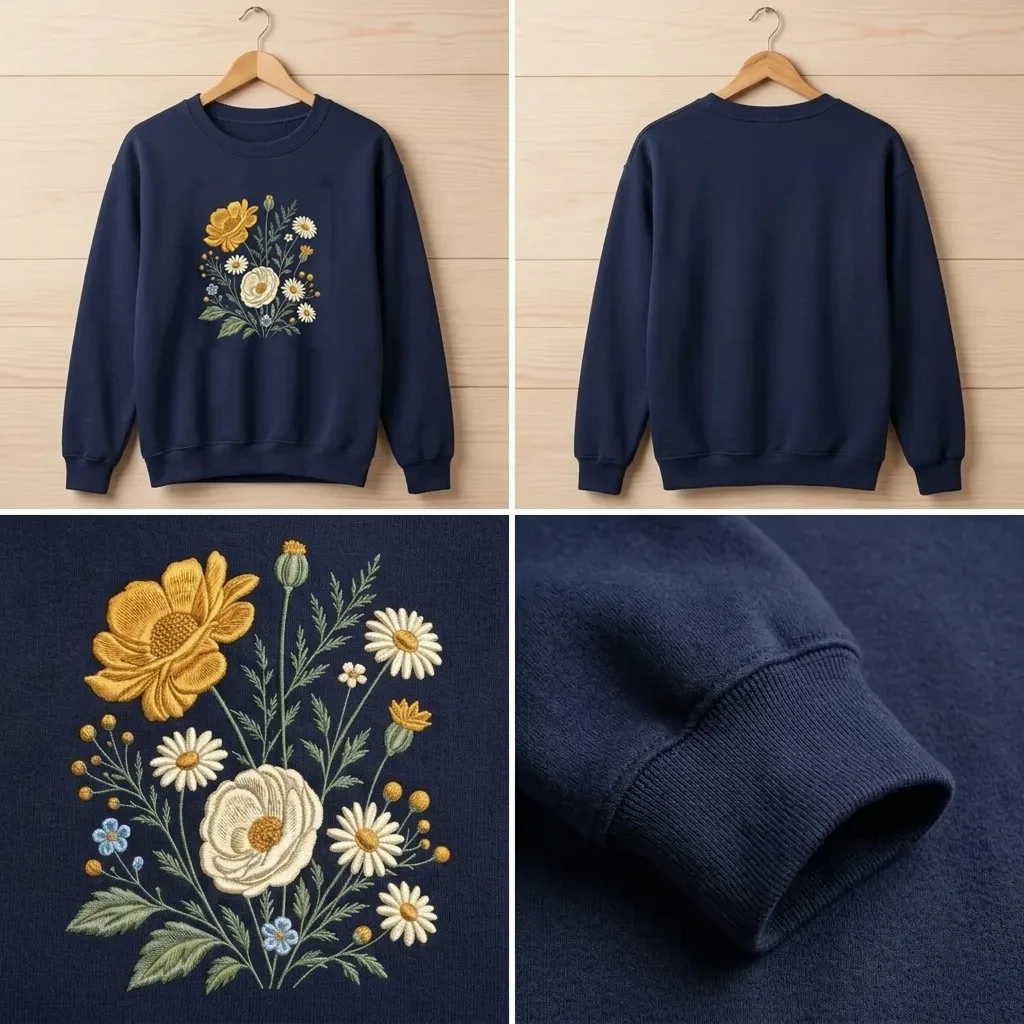 Embroidered Vintage Pressed Flowers Shirt, Boho Cottagecore Sweatshirt, Botanical Floral Crewneck, Wildflowers Pullover, Gift for Gardener - 0454