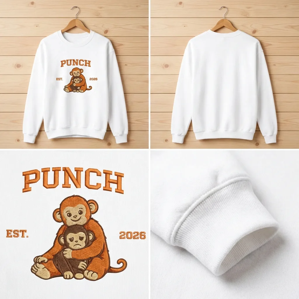 Embroidered Viral Punch Monkey Sweatshirt, Animal Lover Top