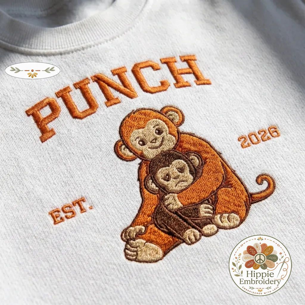 Embroidered Viral Punch Monkey Sweatshirt, Animal Lover Top